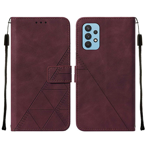 Leather Case Stands Flip Cover Holder Y01B for Samsung Galaxy A32 5G Red Wine