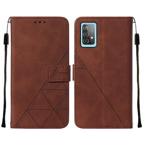 Leather Case Stands Flip Cover Holder Y01B for Samsung Galaxy A52 4G Brown
