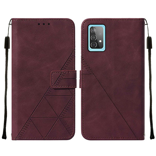 Leather Case Stands Flip Cover Holder Y01B for Samsung Galaxy A52 4G Red Wine