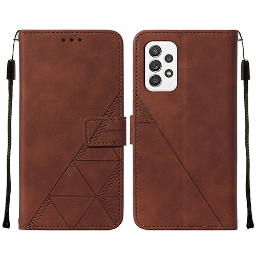 Leather Case Stands Flip Cover Holder Y01B for Samsung Galaxy A72 4G Brown