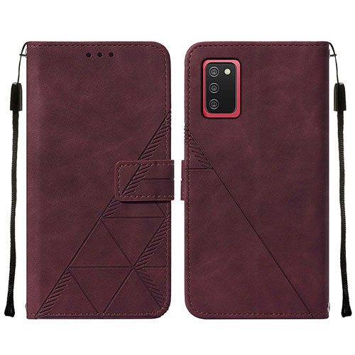 Leather Case Stands Flip Cover Holder Y01B for Samsung Galaxy F02S SM-E025F Red Wine