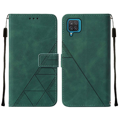 Leather Case Stands Flip Cover Holder Y01B for Samsung Galaxy F12 Green