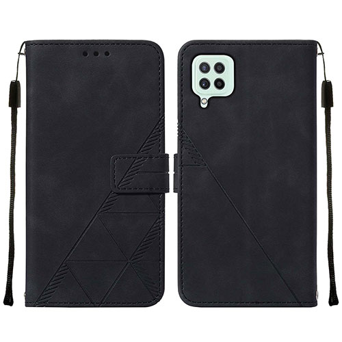 Leather Case Stands Flip Cover Holder Y01B for Samsung Galaxy F22 4G Black