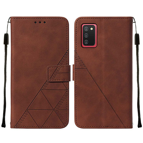 Leather Case Stands Flip Cover Holder Y01B for Samsung Galaxy M02s Brown