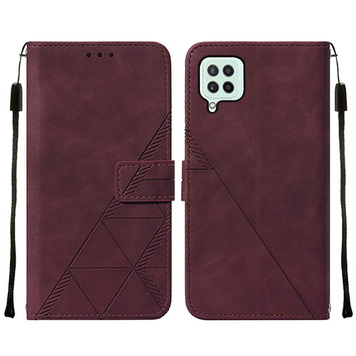 Leather Case Stands Flip Cover Holder Y01B for Samsung Galaxy M22 4G Red Wine