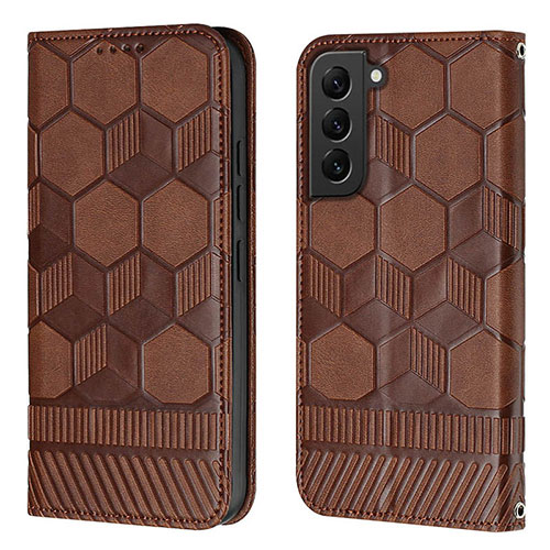 Leather Case Stands Flip Cover Holder Y01B for Samsung Galaxy S23 Plus 5G Brown