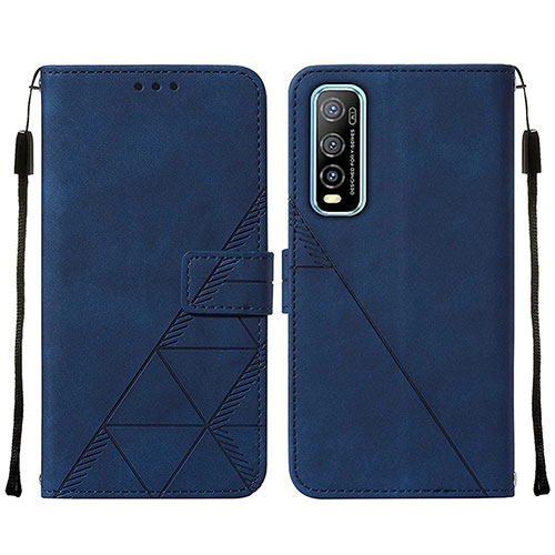 Leather Case Stands Flip Cover Holder Y01B for Vivo iQOO U1 Blue