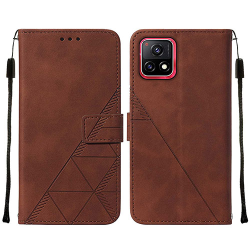 Leather Case Stands Flip Cover Holder Y01B for Vivo iQOO U3 5G Brown