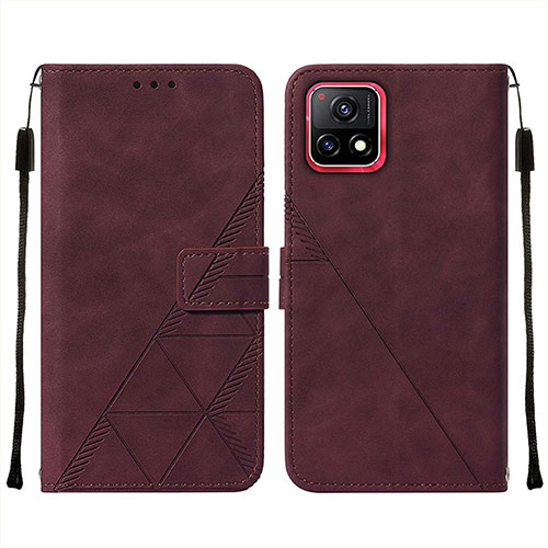 Leather Case Stands Flip Cover Holder Y01B for Vivo iQOO U3x 5G Red Wine