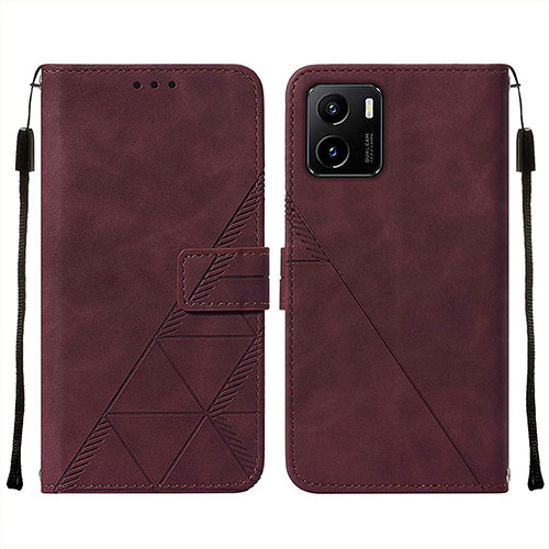 Leather Case Stands Flip Cover Holder Y01B for Vivo iQOO U5x Red Wine