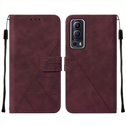 Leather Case Stands Flip Cover Holder Y01B for Vivo iQOO Z3 5G Red Wine