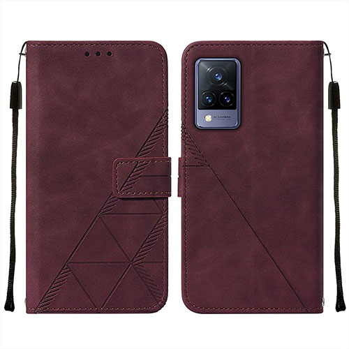 Leather Case Stands Flip Cover Holder Y01B for Vivo V21 5G Red Wine