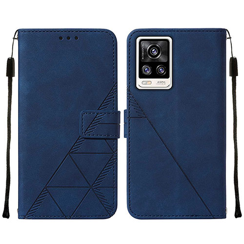 Leather Case Stands Flip Cover Holder Y01B for Vivo V21e 4G Blue