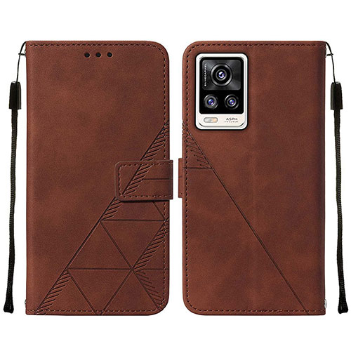 Leather Case Stands Flip Cover Holder Y01B for Vivo V21e 4G Brown