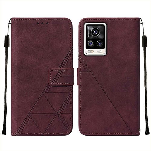 Leather Case Stands Flip Cover Holder Y01B for Vivo V21e 4G Red Wine