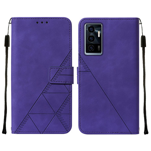 Leather Case Stands Flip Cover Holder Y01B for Vivo V23e 5G Purple