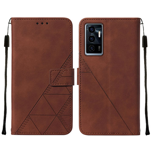 Leather Case Stands Flip Cover Holder Y01B for Vivo V23e Brown