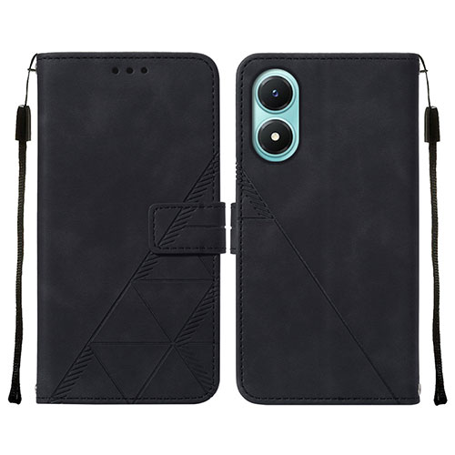 Leather Case Stands Flip Cover Holder Y01B for Vivo Y02S Black