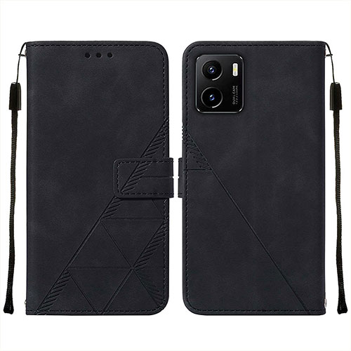 Leather Case Stands Flip Cover Holder Y01B for Vivo Y15S Black