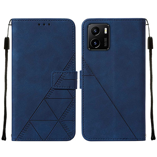 Leather Case Stands Flip Cover Holder Y01B for Vivo Y15S Blue