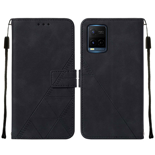 Leather Case Stands Flip Cover Holder Y01B for Vivo Y21 Black