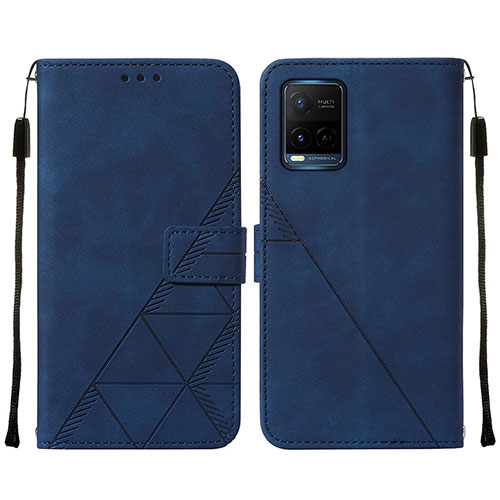 Leather Case Stands Flip Cover Holder Y01B for Vivo Y21a Blue