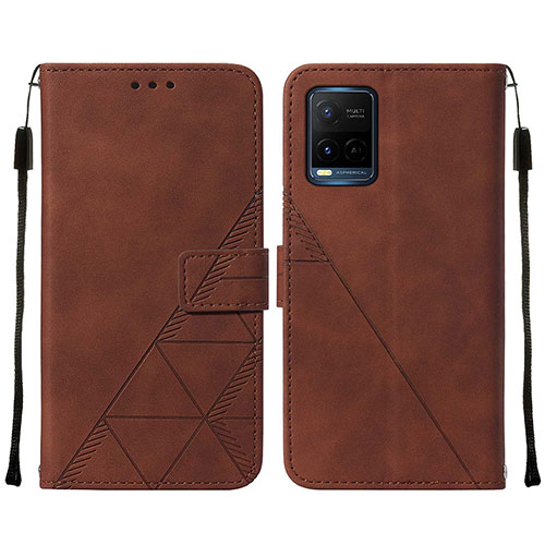 Leather Case Stands Flip Cover Holder Y01B for Vivo Y21a Brown