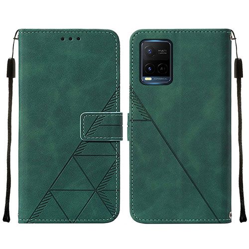 Leather Case Stands Flip Cover Holder Y01B for Vivo Y21e Green