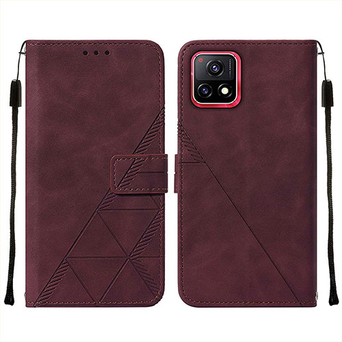 Leather Case Stands Flip Cover Holder Y01B for Vivo Y31s 5G Red Wine