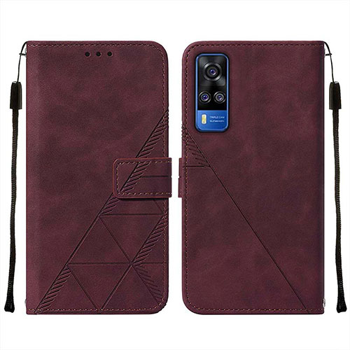 Leather Case Stands Flip Cover Holder Y01B for Vivo Y53s NFC Red Wine