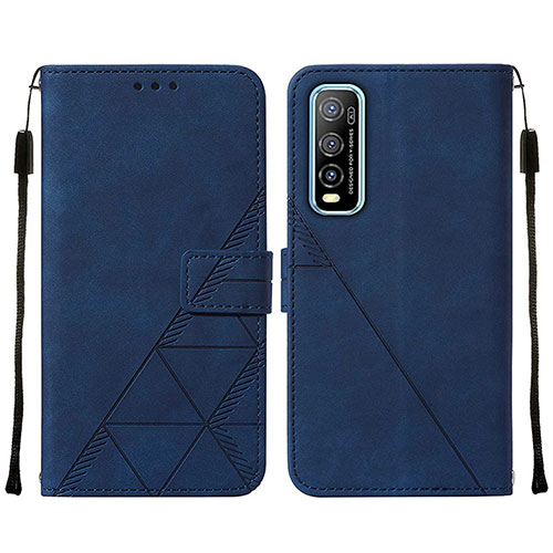 Leather Case Stands Flip Cover Holder Y01B for Vivo Y70S 5G Blue