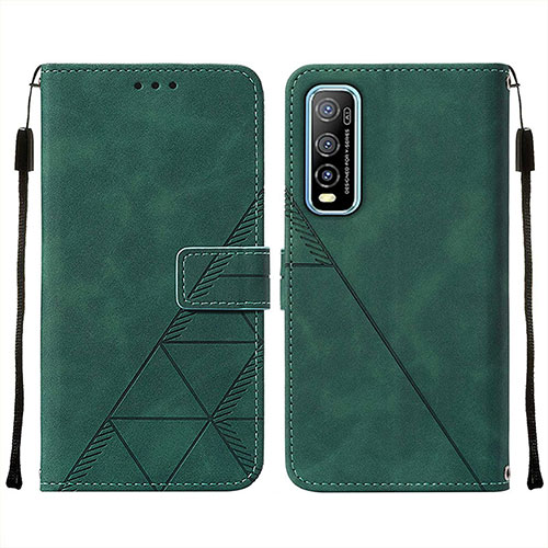 Leather Case Stands Flip Cover Holder Y01B for Vivo Y70t 5G Green