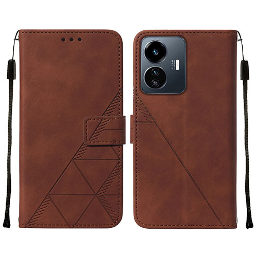 Leather Case Stands Flip Cover Holder Y01B for Vivo Y77e 5G Brown