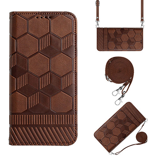 Leather Case Stands Flip Cover Holder Y01B for Xiaomi Redmi 10 India Brown