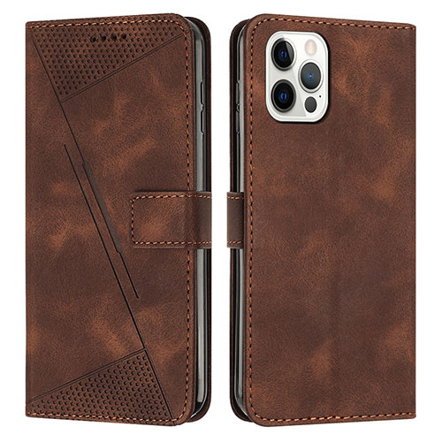 Leather Case Stands Flip Cover Holder Y01X for Apple iPhone 15 Pro Brown