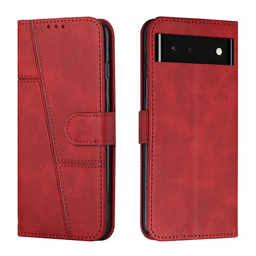 Leather Case Stands Flip Cover Holder Y01X for Google Pixel 6 5G Red