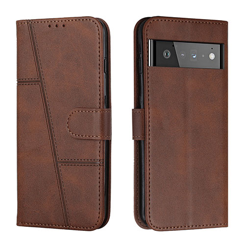 Leather Case Stands Flip Cover Holder Y01X for Google Pixel 6 Pro 5G Brown