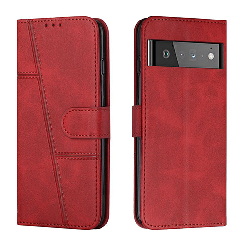 Leather Case Stands Flip Cover Holder Y01X for Google Pixel 6 Pro 5G Red