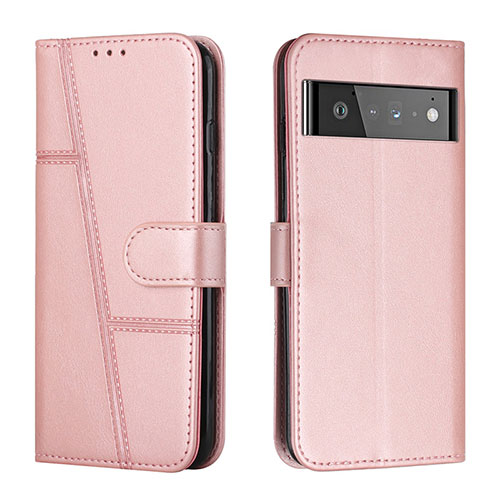 Leather Case Stands Flip Cover Holder Y01X for Google Pixel 6 Pro 5G Rose Gold