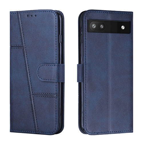 Leather Case Stands Flip Cover Holder Y01X for Google Pixel 6a 5G Blue