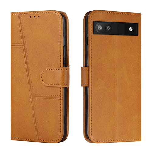 Leather Case Stands Flip Cover Holder Y01X for Google Pixel 6a 5G Light Brown