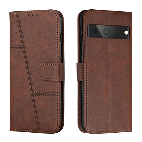 Leather Case Stands Flip Cover Holder Y01X for Google Pixel 7 5G Brown