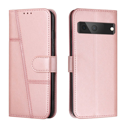 Leather Case Stands Flip Cover Holder Y01X for Google Pixel 7 5G Rose Gold