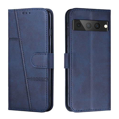 Leather Case Stands Flip Cover Holder Y01X for Google Pixel 7 Pro 5G Blue