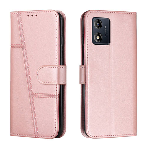 Leather Case Stands Flip Cover Holder Y01X for Motorola Moto E13 Rose Gold