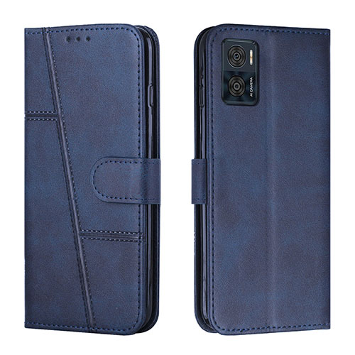 Leather Case Stands Flip Cover Holder Y01X for Motorola Moto E22 Blue