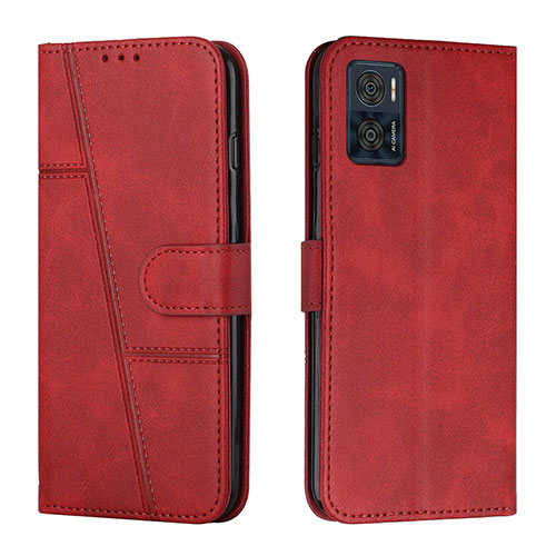 Leather Case Stands Flip Cover Holder Y01X for Motorola Moto E22 Red