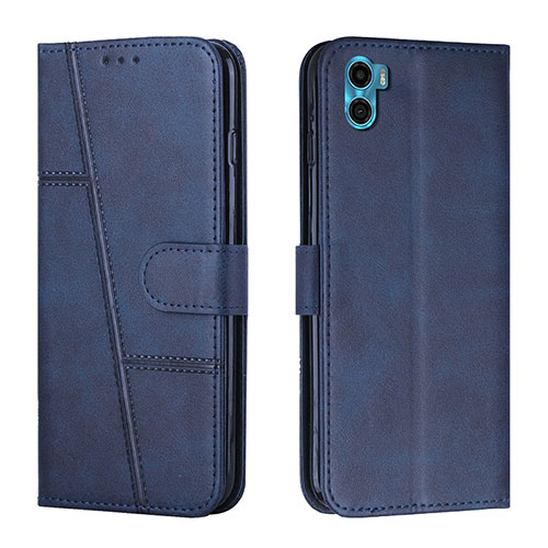 Leather Case Stands Flip Cover Holder Y01X for Motorola Moto E22S Blue