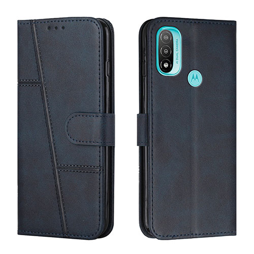 Leather Case Stands Flip Cover Holder Y01X for Motorola Moto E30 Blue