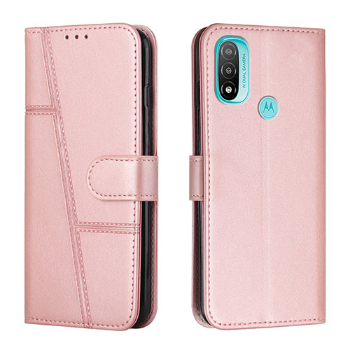 Leather Case Stands Flip Cover Holder Y01X for Motorola Moto E30 Rose Gold